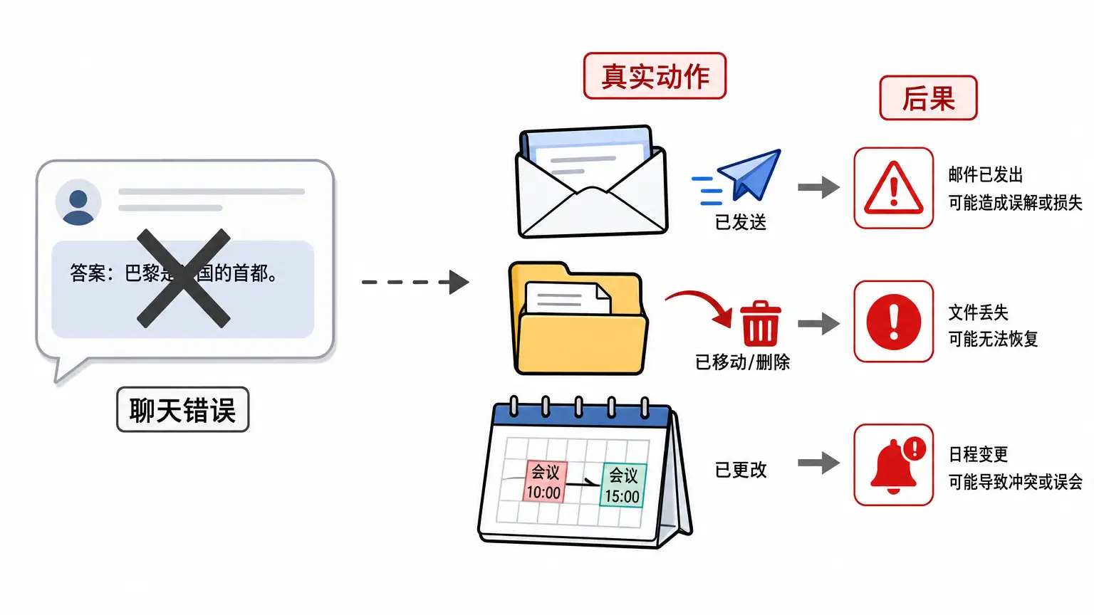 能发邮件、删文件、改日历，就会有真实后果
