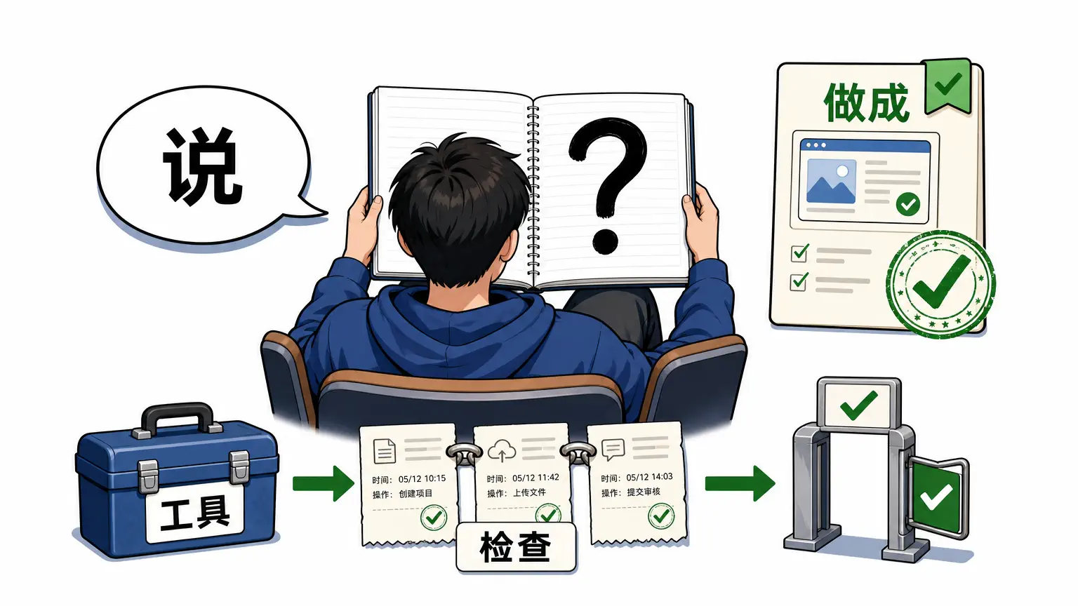 带着一个问题离开：它只是说，还是留下了可检查结果？